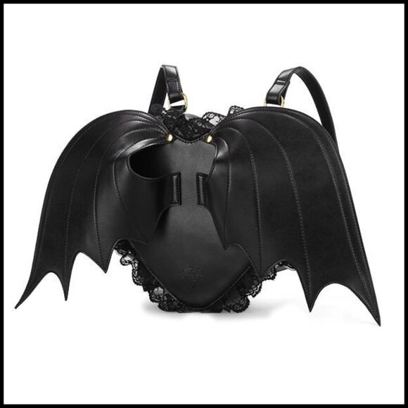 Gothic Bat Heart Wings Backpack Punk Lolita Style Lace Edge Daypack main image 5